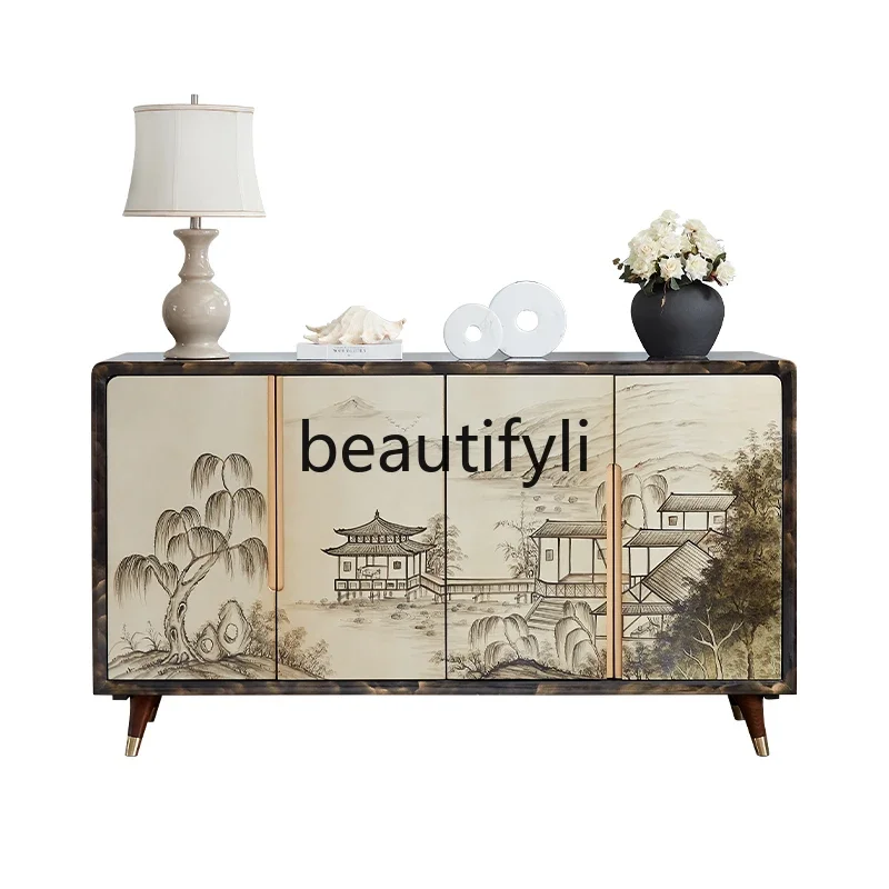 

xzzMedieval painted entrance cabinet entrance hall decorative modern simple new Chinese storage integrated dining side cabinet