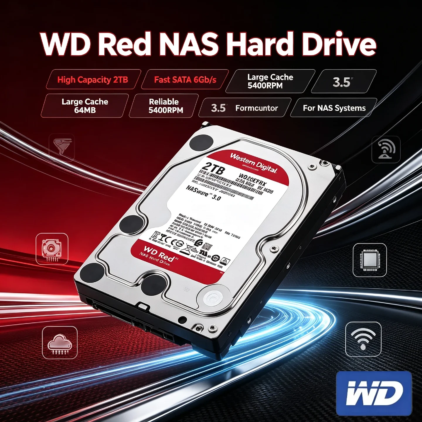 WD Red 1TB 2TB 4TB 6TB Red NAS Hard Disk Drive 3.5" 6TB Internal Hard Drive 5400RPM SATA 6Gb/s 64MB Cache For Desktop Computer