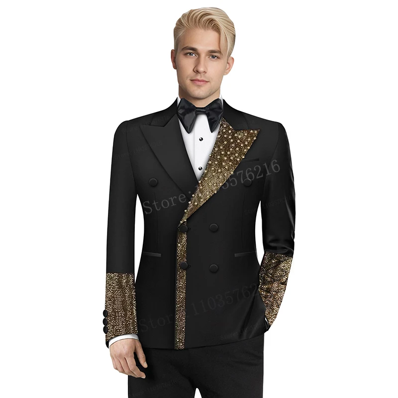 Terno de cetim lapela único botão para homens, ternos de noivo, aplicação formal de pérolas, tailcoat luxuoso, festa de casamento, B01, 2 pcs