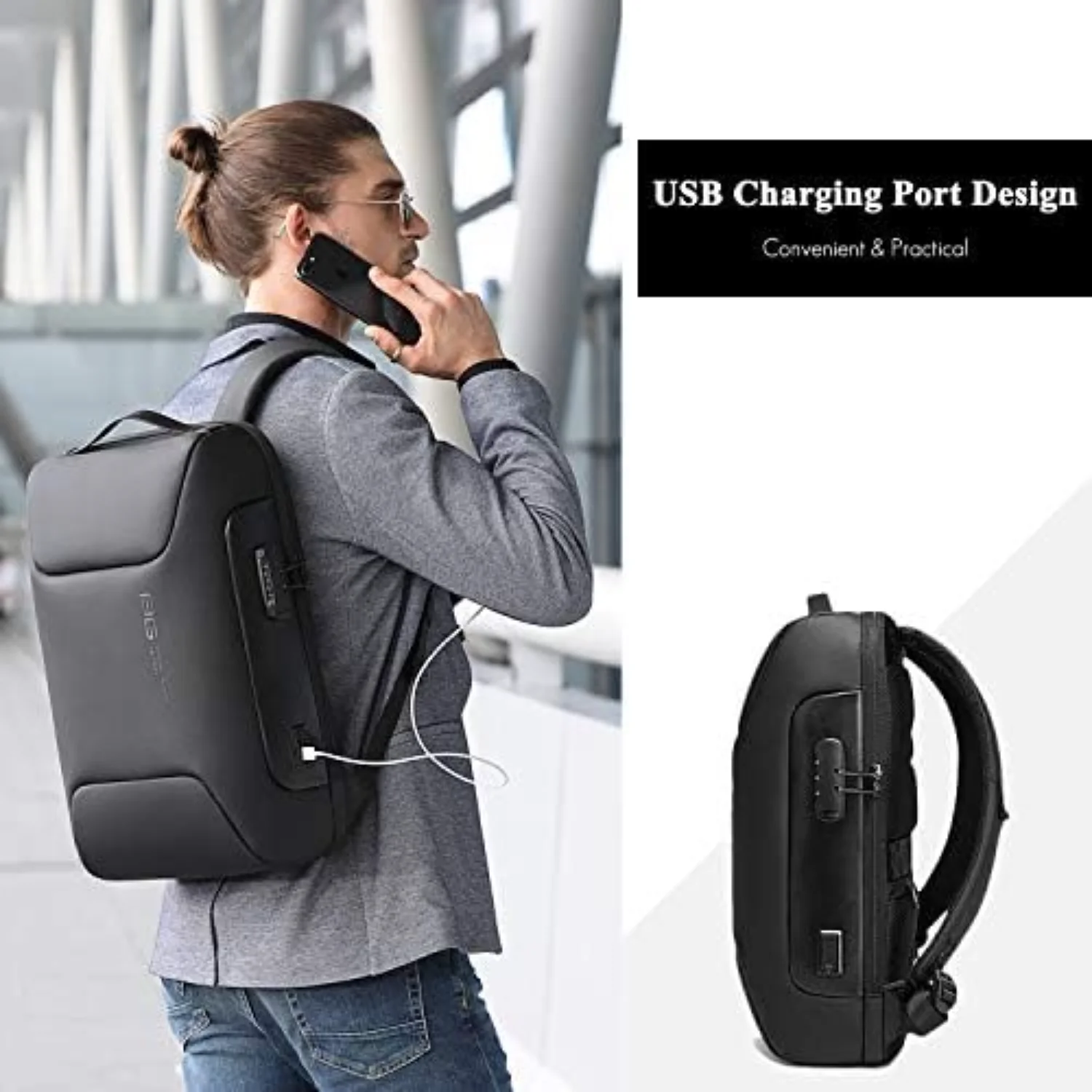 

Противоугонный рюкзак для ноутбука с USB-портом для зарядки, водонепроницаемый рюкзак для женщин и мужчин, подходит для ноутбука 15,6 дюйма