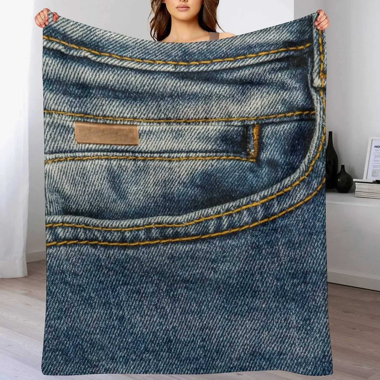 Front pocket I love bluejeans denim Throw Blanket Bed Thin Blankets