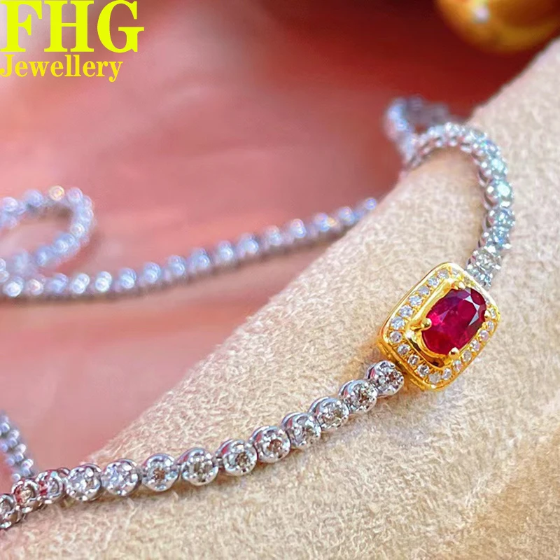 

0.35Carat Natural ruby With 2Carat Natural Diamond 18K Gold Tennis Necklace Very Shiny Quality Assurance Wedding party Birthday