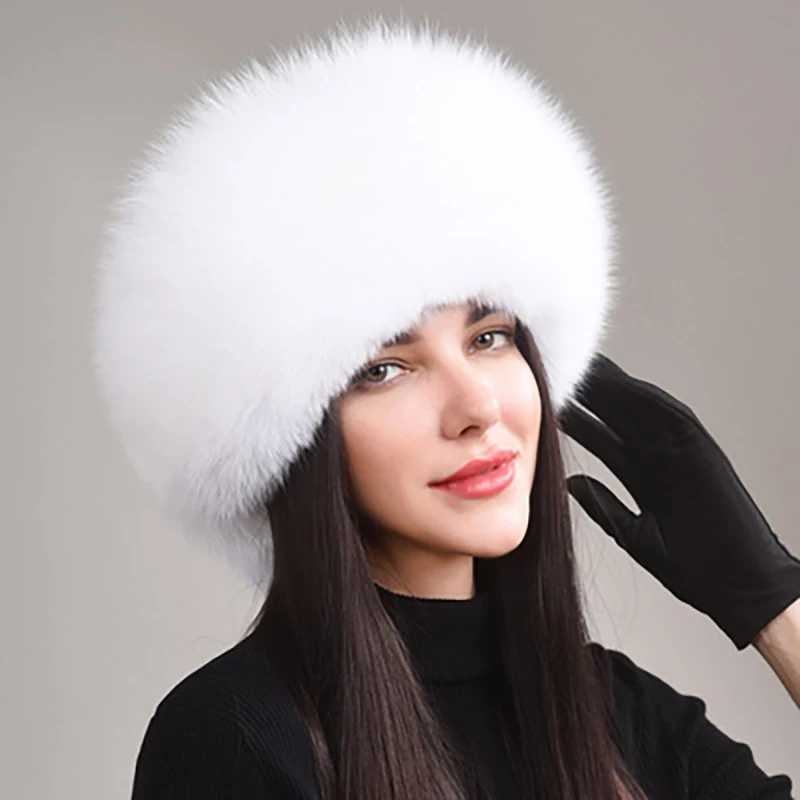 2024 New Style Winter Russian 100% Natural Real Fox Fur Hat Women Quality Real Fox Fur Bomber Hats Hot Real Genuine Fox Fur Caps