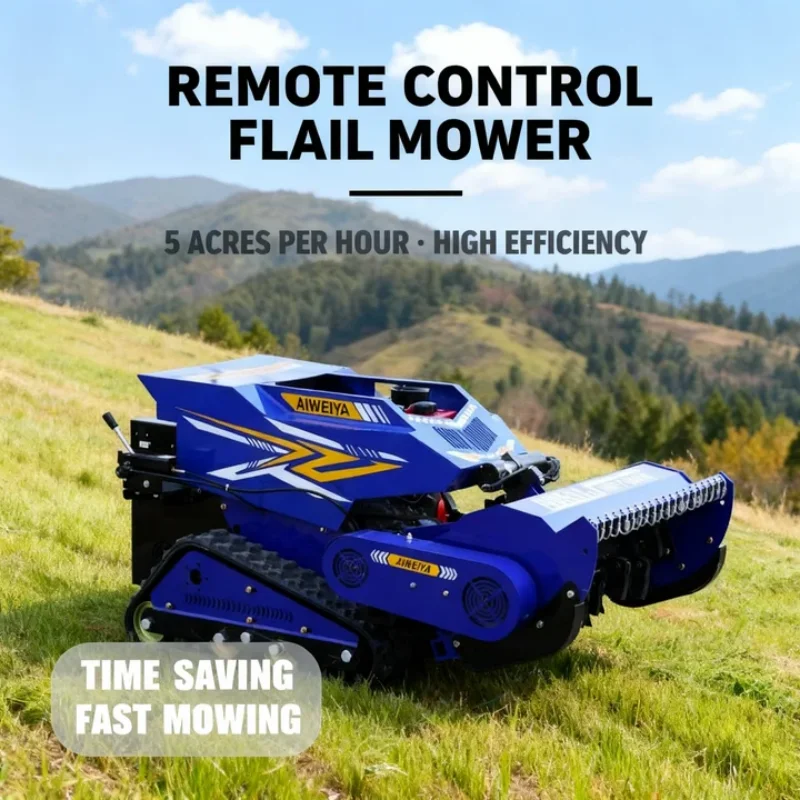 Customized Garden Agriculture Flail Lawn Mower - Engine-Driven All Terrain Rubber Track Remote Control Robot