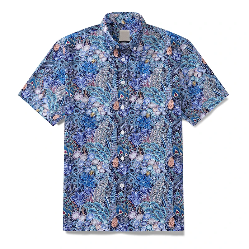 Hawaiian Flower Pattern Casual Mens Shirts Print With Short Sleeve For Korean Harajuku Clothing Blouse Oversized Floral Camisa