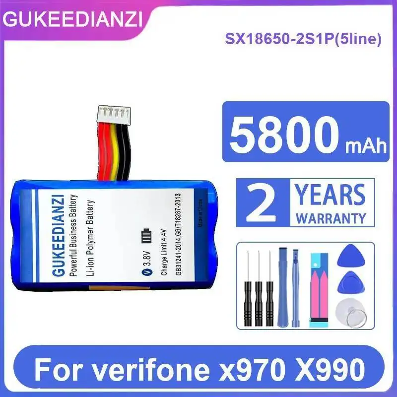 

5800Mah Card Reader Battery For Verifone X970 X990 Stable Fast Charging SX18650-2S1P 5Line