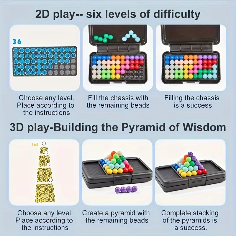 3D Brain Teaser Puzzle Game, Two Play Modes: 2D Plane and 3D Pyramid, Includes 200 Challenges, Suitable for Youngsters Gift