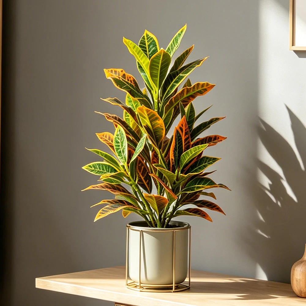 Plantas Artificiales de Croton de 24-41 cm, Ramas de Árbol de Codiaeum Tropical, Hojas de Roble de Plástico, Árbol de Ficus Realista para Decoración del Hogar y Jardín
