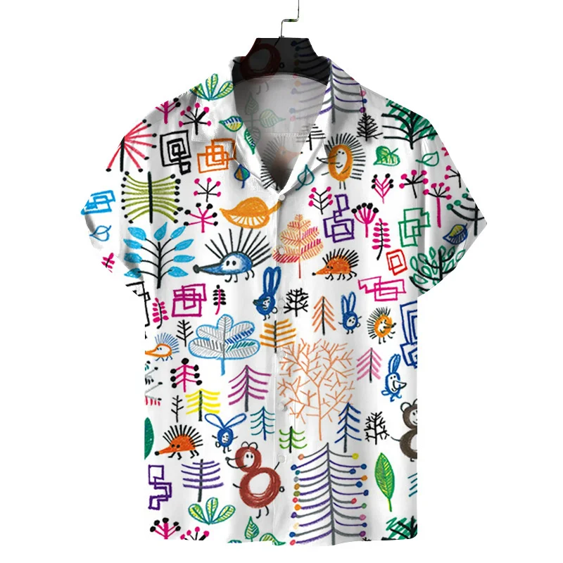 Camisa havaiana de manga curta masculina e feminina, Gráfica Musical, Flor, Folha, Blusa Estampada 3D, Tops de Lapela Casual, Camisas Aloha, Moda