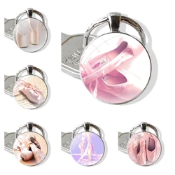 Ballet ballet shoes 25mm Glass Cabohcon Keychain Key Rings for Women Men Jewelry Gift