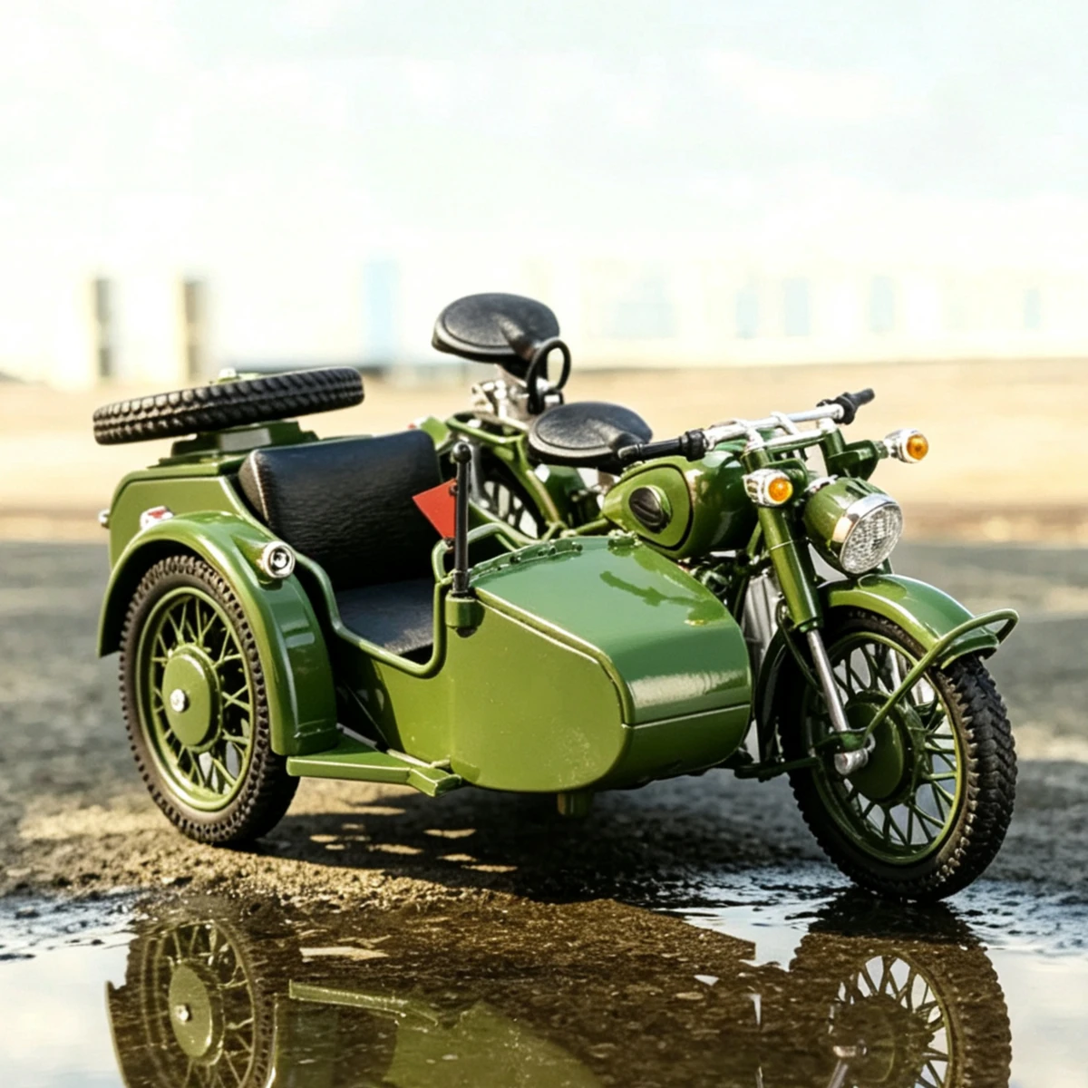 1:10 Alloy Retro Side-car Motorcycle Model Diecast Metal Classic Military Tricycle Motorcycle Model Sound and Light Gift