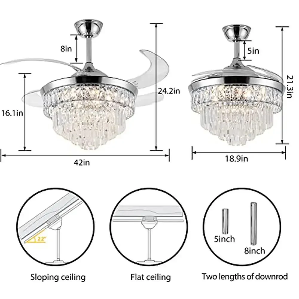 Dimmable Crystal Ceiling Fan 42