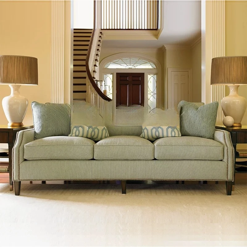 American rural three-person sofa living room Nordic simple modern cotton and linen sofa size apartment