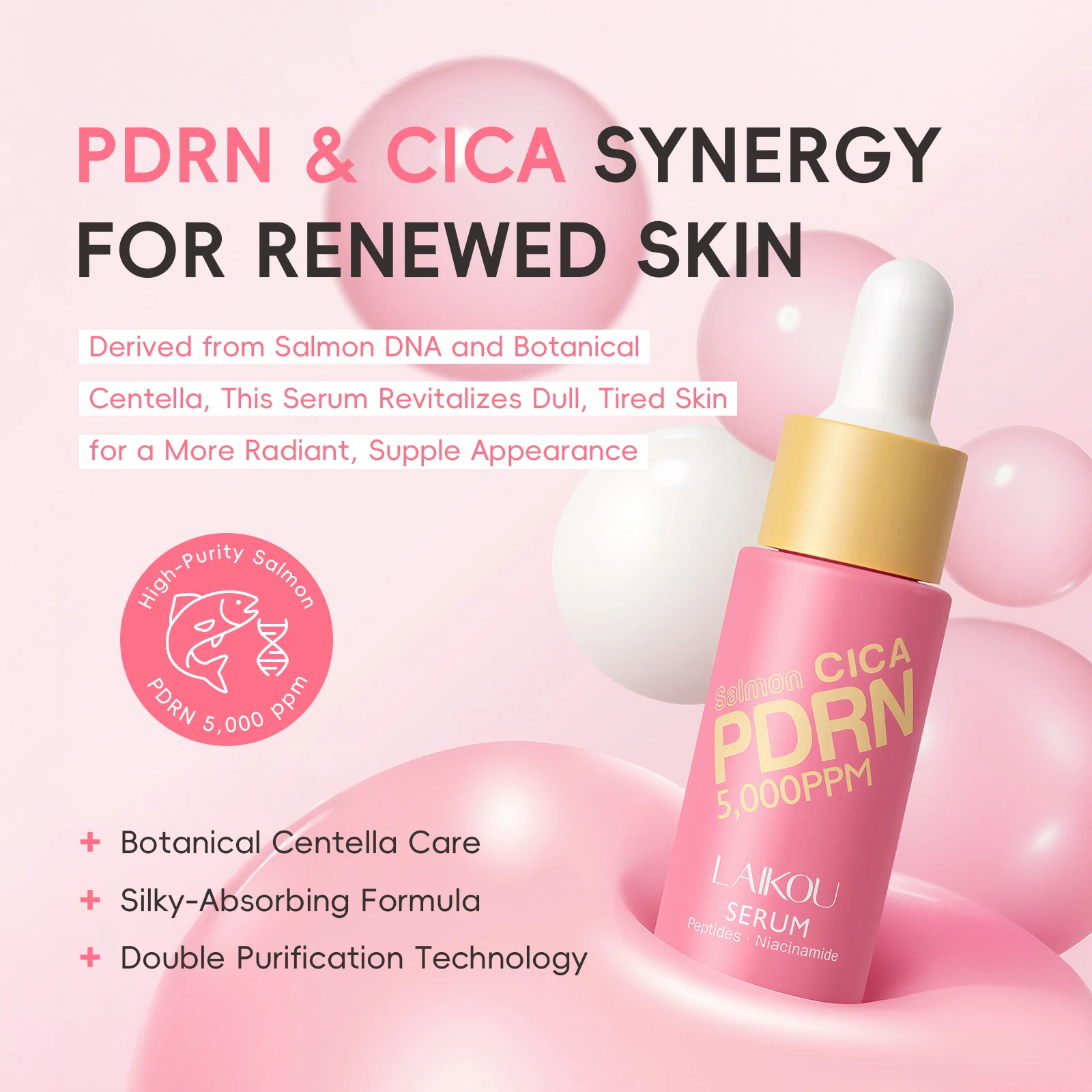 Suero LAIKOU PDRN CICA 17ml Hidratante, Radiante, Voluminizador y Luminoso para la Piel con Niacinamida, Vitamina C y Centella Asiática