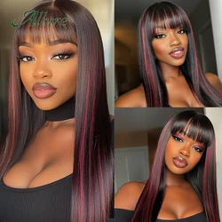 Brazilian Straight Human Hair Wigs Ombre Glueless Wig With Bangs 180% Density Burgundy Colored Hair Full Machine Wigs Allure