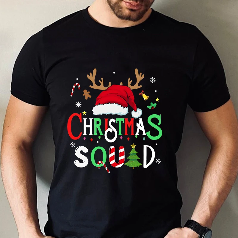 Christmas Squad Crew Men T Shirt Hip Hop Soft Tops Fashion Casual Harajuku Santa Claus Xmas Graphic Tshirts Short Sleeve Tees