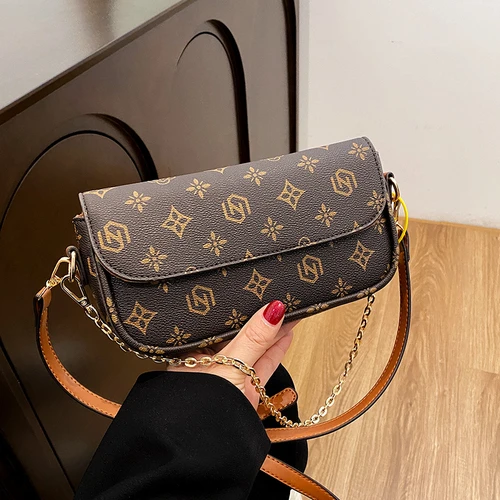 Imagen 2 del producto Bolso cuadrado pequeño con estampado retro de moda; bolso de hombro único versátil; bolso cruzado debajo del brazo.