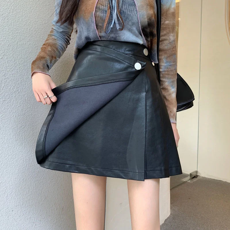 Sommer Leder Röcke Frauen Koreanische Mode Vintage OL PU Kurzen Rock Damen Casual Hohe Taille Gefaltete A-line Mini Rock