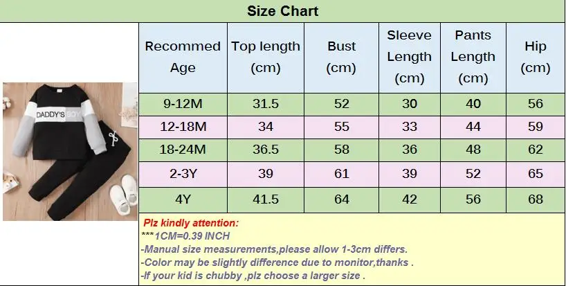 2PCS Clothes Set Kids Boy Fashion Color Block Long Sleeve Top+Pant Spring and Autumn Clothing Outfits for Toddler Boy 1-4 Years