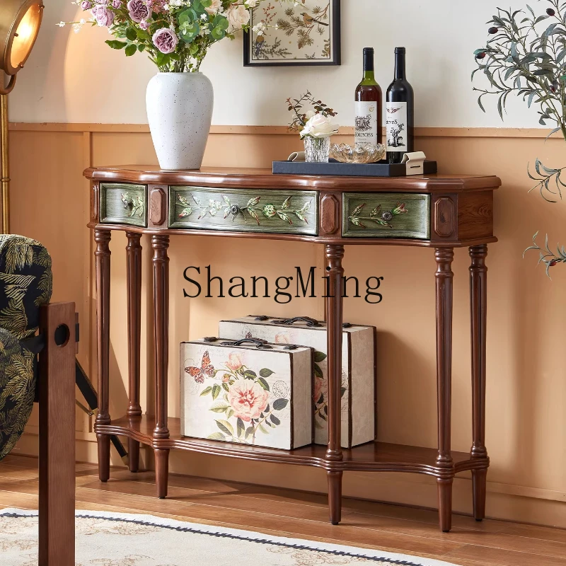 

FG Rural Vintage Painted Entrance Terrace Living Room Entrance Door Partition Side Cabinet Entrance Cabinet