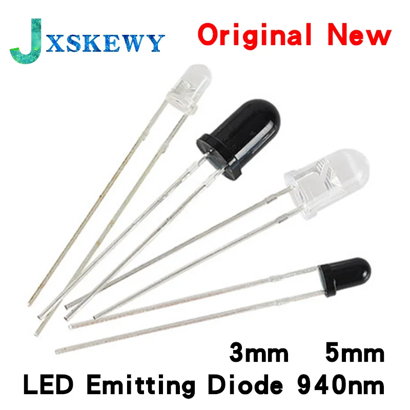 

50pcs 3mm 5mm F3 F5 LED Emitting Diode 940nm Transmitter Emitter Receiver Infrared Phototransistor Photodiode Invisible DIY PCB