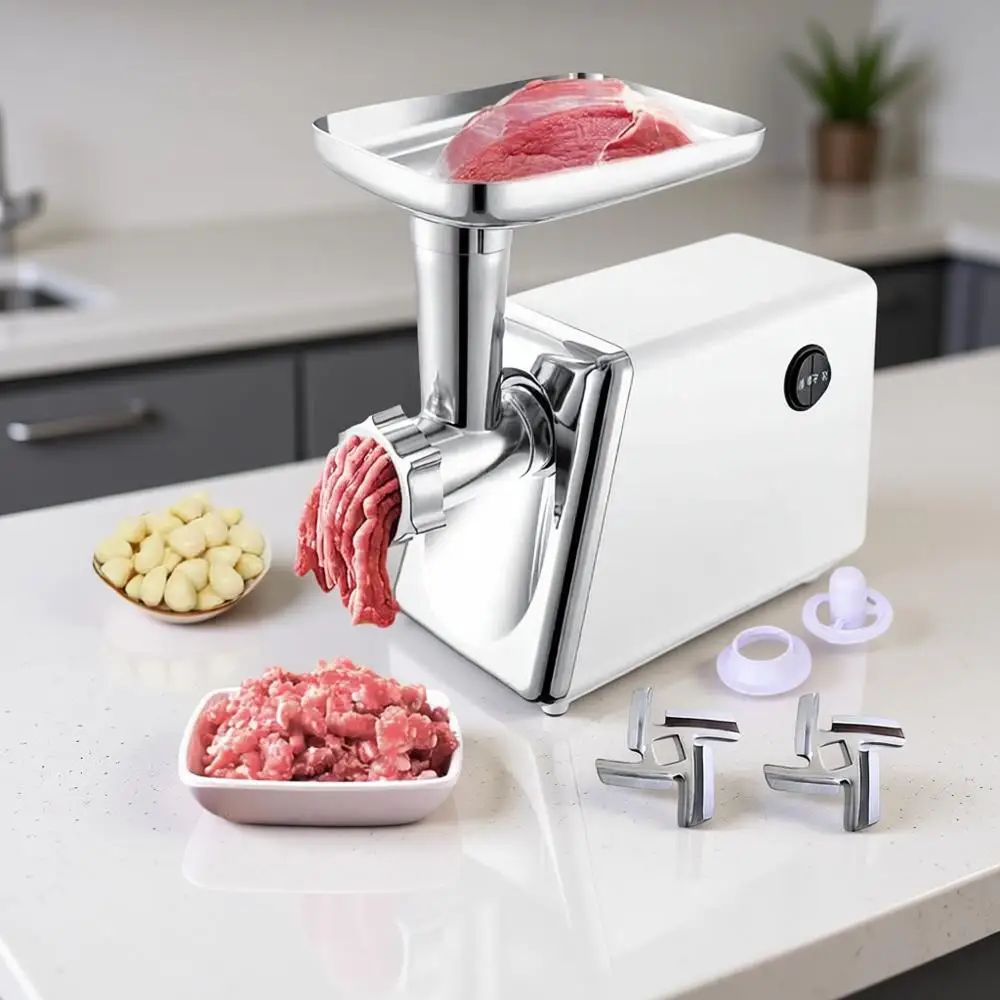 

Electric Meat Grinder, Multifunctional Household Food Processing Machine, Stainless Steel White