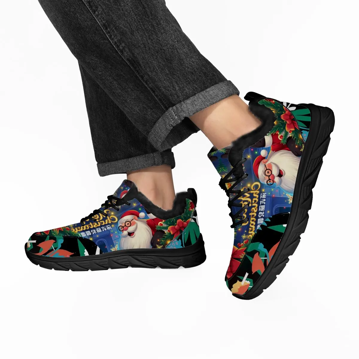 

New Low-top Lace-up Casual Sports Shoes Large-sized Couple Style Halloween and Christmas Themed Cartoon Fleece Warm Shoes