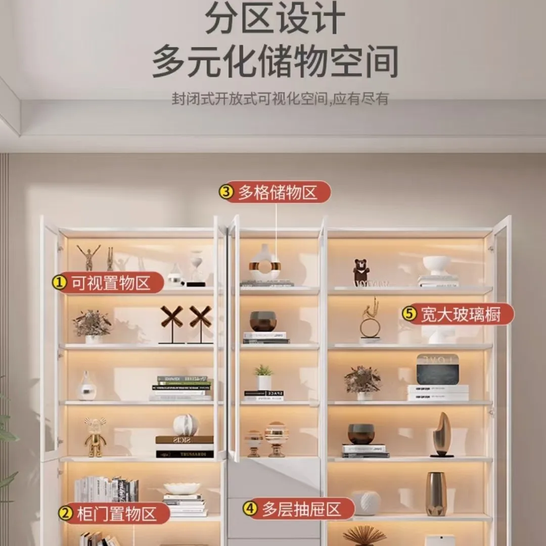 Solid wood ecological board bookcase floor-to-ceiling storage integrated storage living room against the wall light luxury