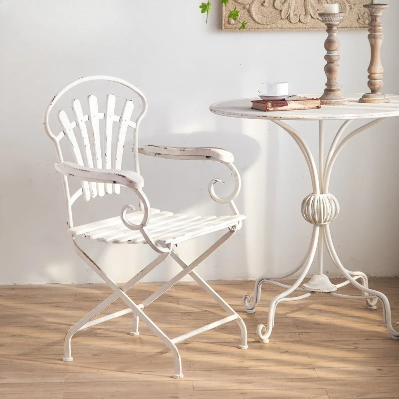 

Retro cafe back chair outdoor leisure wrought iron chair home balcony table and chair combination old stool