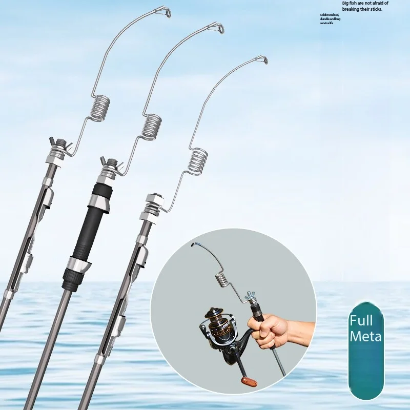 Spring Rod Mini Portable One-Piece Metal Ultra-Short Fishing Rod Ice Fishing Rod Bridge Rod Raft Fishing Rod Spring Rod Reel