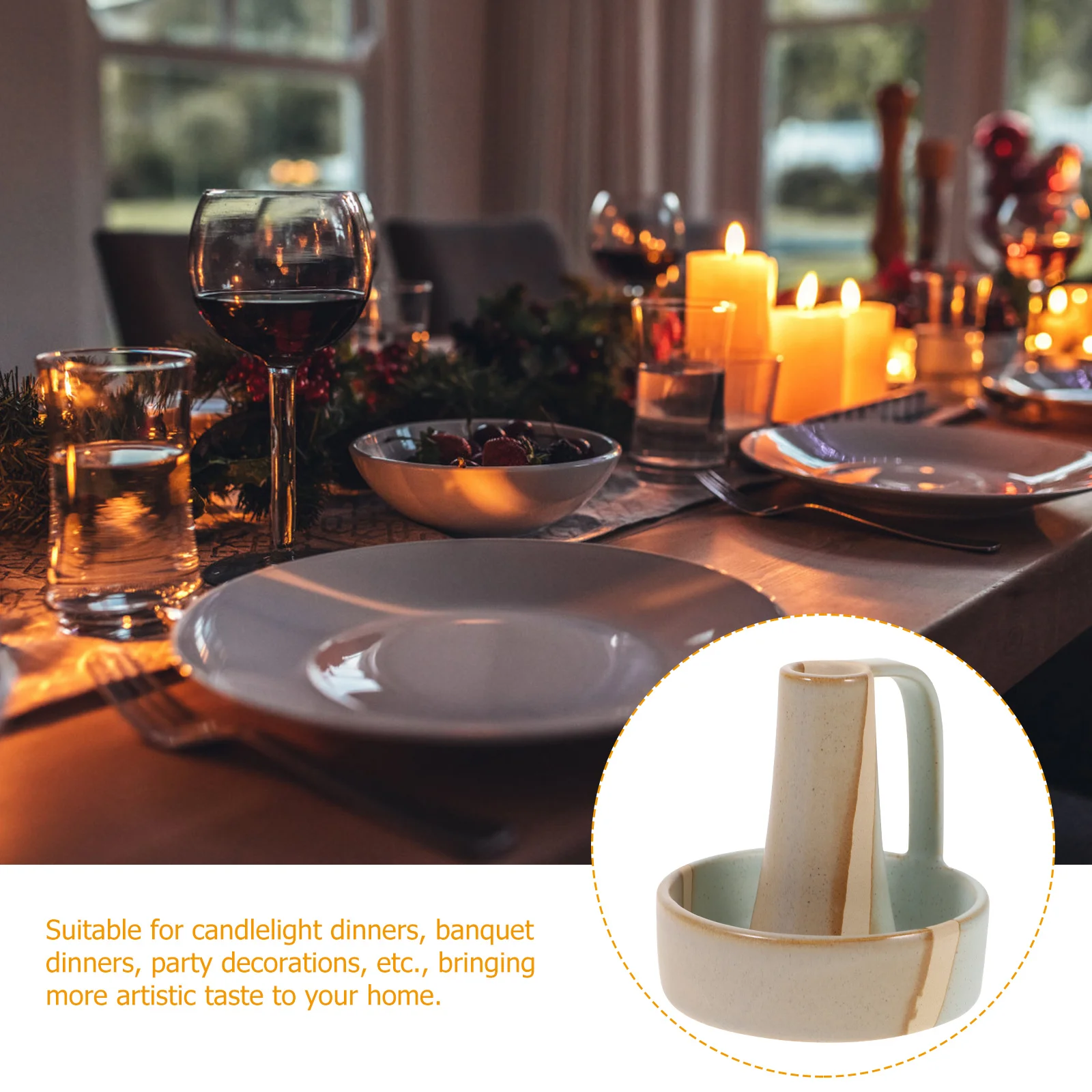 

2Pcs Ceramic Holder Chic Retro Style Decorative Holder for Festival Dinner Table Warm Atmosphere