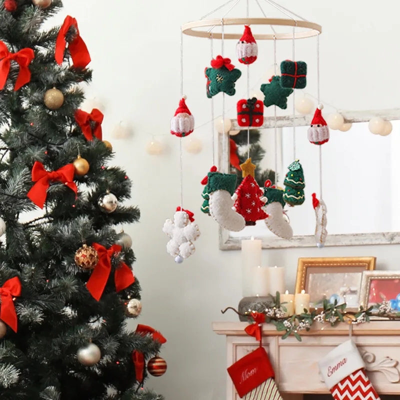 Móvel pendurado caixa de música recém-nascido cama sino pendurado suporte brinquedo natal chocalhos do bebê berço de madeira móvel cama do bebê sino chocalho brinquedo