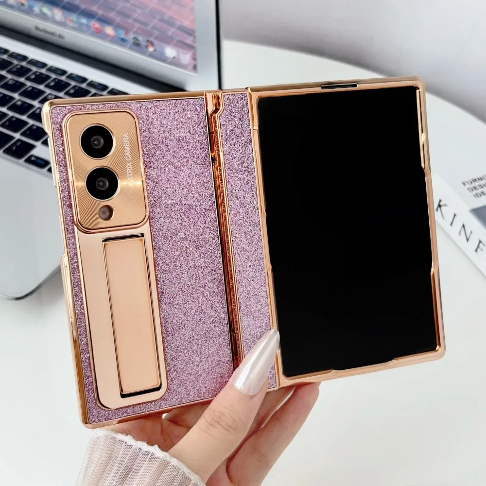 For Samsung Galaxy Z Fold 8 /Fold 8 Wide Glitter Phone Case Front Protection Film PC Hard Shell Hinge With Holder Back Cover