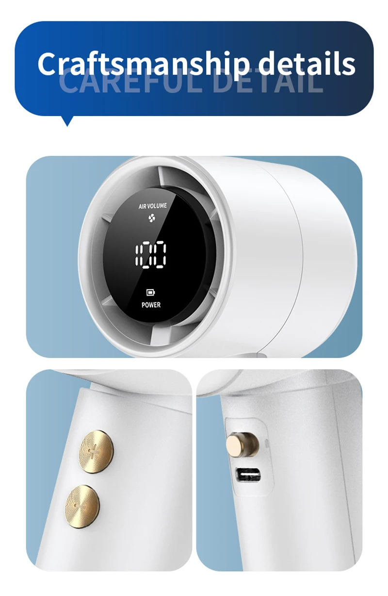 Mini-Handventilator, USB, schnelles Aufladen, tragbarer Luftrechner-Ventilator, stummgeschalteter Hochgeschwindigkeitsventilator für Reisen, Outdoor-Aktivitäten – Detail 11
