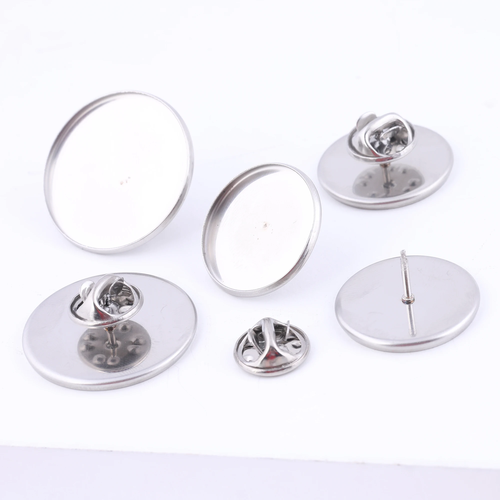 10 sztuk ze stali nierdzewnej broszka Pin Backs Fit 20mm 25mm Cabochon baza ustawienie puste Diy broszki akcesoria do