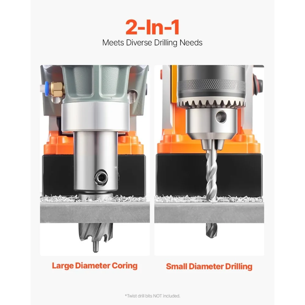 1300W ポータブル磁気ドリルプレス、穴あけ径1.57インチ、出力2922lbf、810 RPM、11ピースドリルビットセット付き