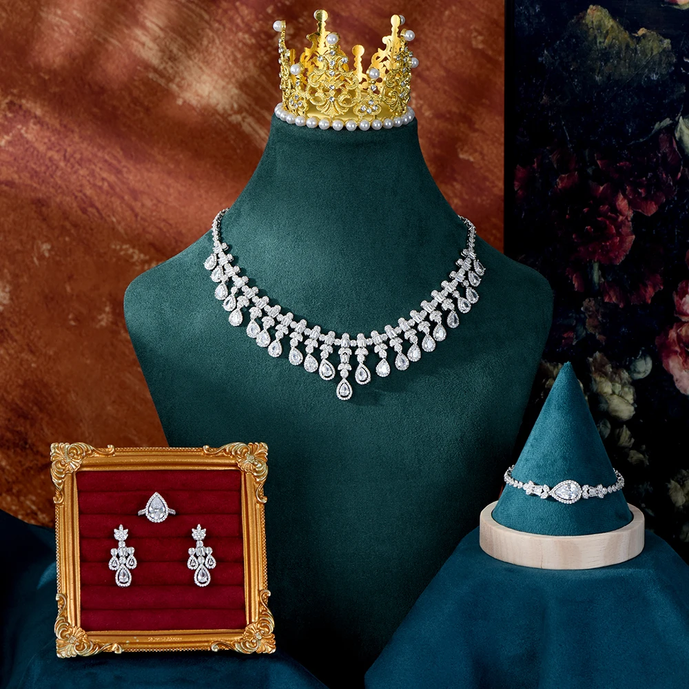 

HIBRIDE Sweet Tassel Necklace Earrings Bracelet Exquisite Women's Dress Light Luxury Decoration Wedding Ball Holiday Gift L-1