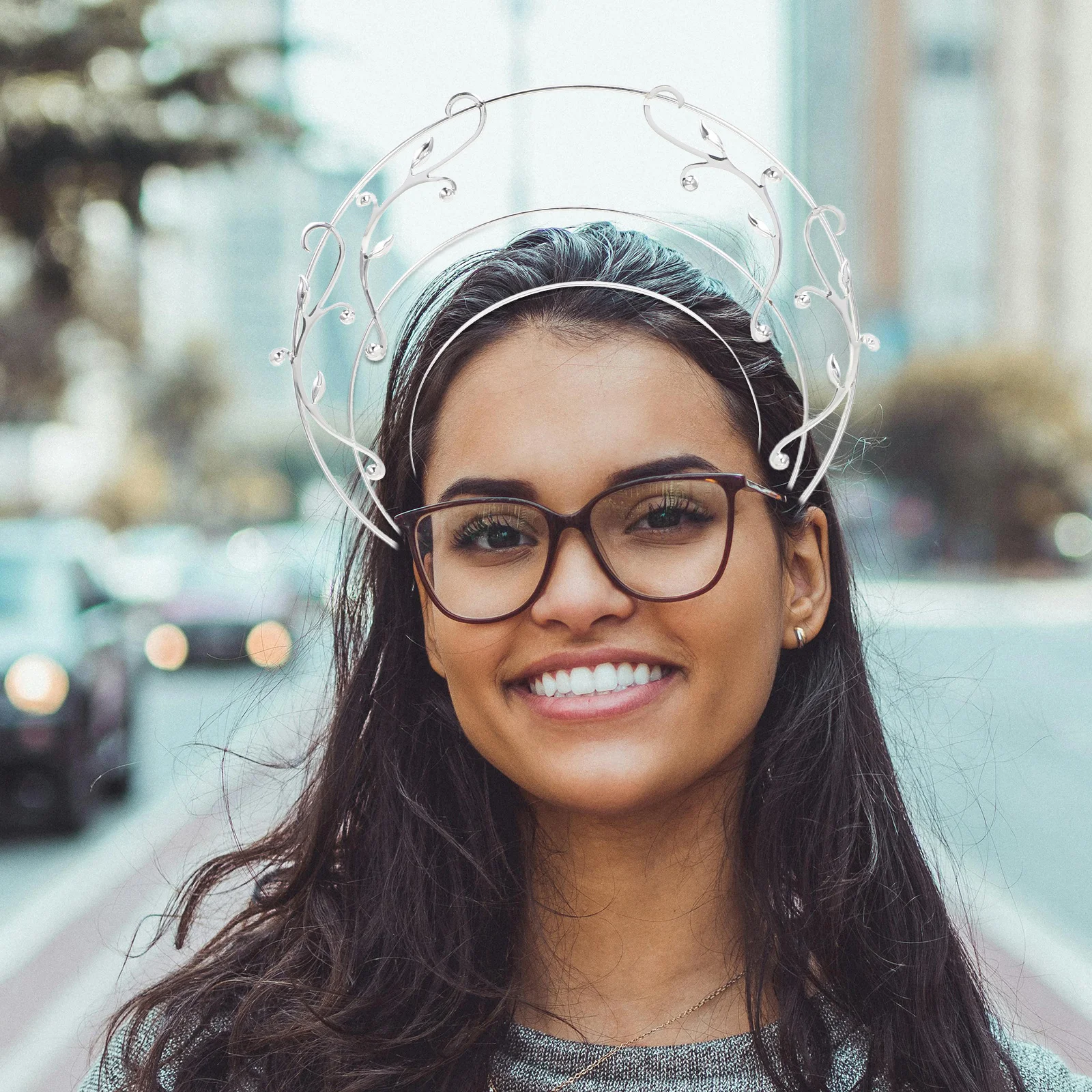 

Goddess Crown Headband Three-Layer Vintage Leaf Tiara Chinese Traditional Costume Wedding Party Hair Accessories For