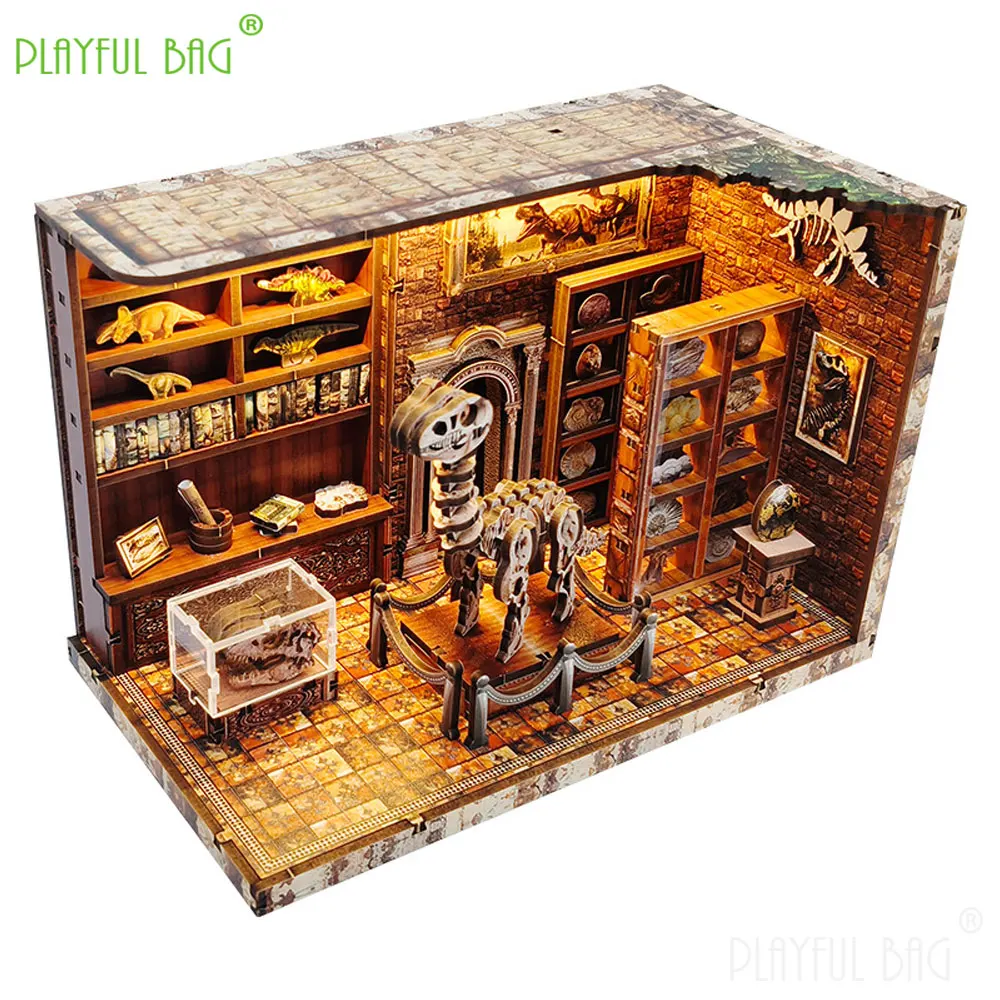 DIY Holz Miniatur Haus Modell Kit DAMPF Dinosaurier Forschung Institut Micro Szene Kreative Geschenk 3D Puzzle Kinder Spielzeug HG94