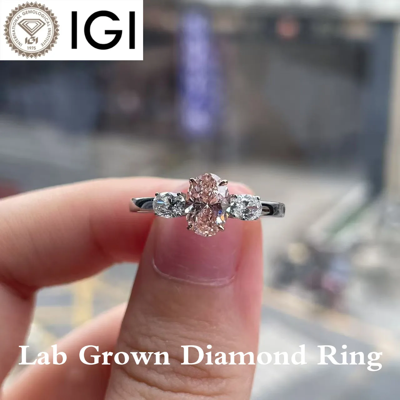 0.7ct Fincy Pink Oval Cut & Side Stones 0.32ctw Oval Cut CVD HPHT Lab Grown Diamond 14K Gold Women Ring NGIC Certificate