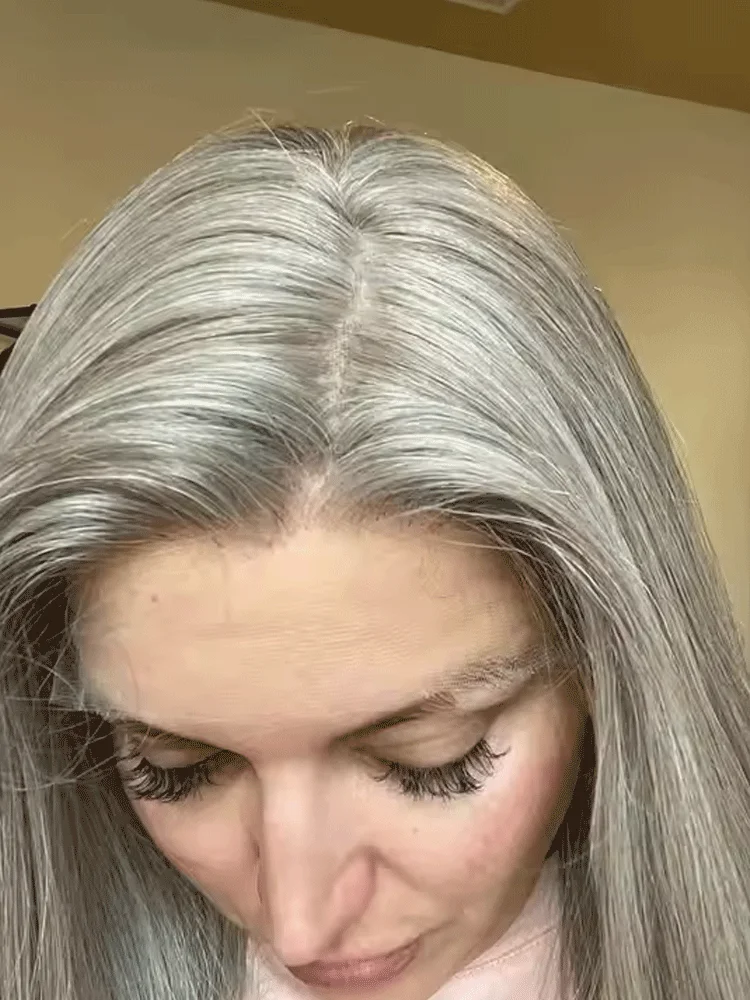 Grey Highlights Grey Blonde European Base Wig wig Silk Hight Density Pre Plucked top double pull 13x4 For Women Daily Party Use