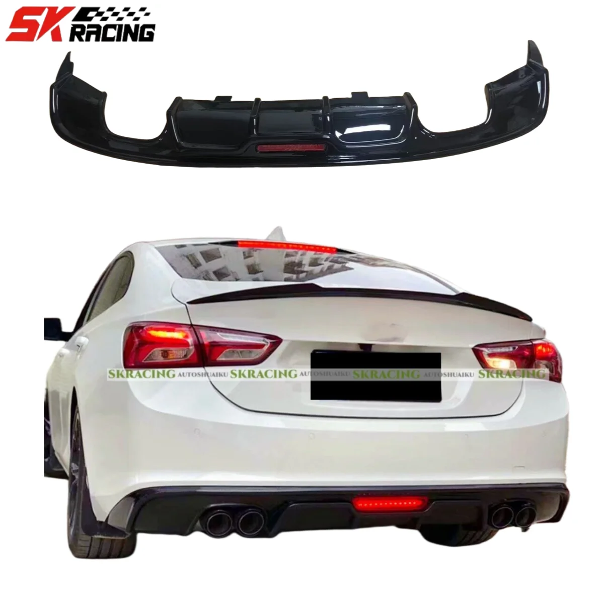 Fits For Chevrolet Malibu 2016-2021 Glossy Black Rear Bumper Lip Diffuser Bodykit 1PCS Car Decorative Trims Body Kits Protective