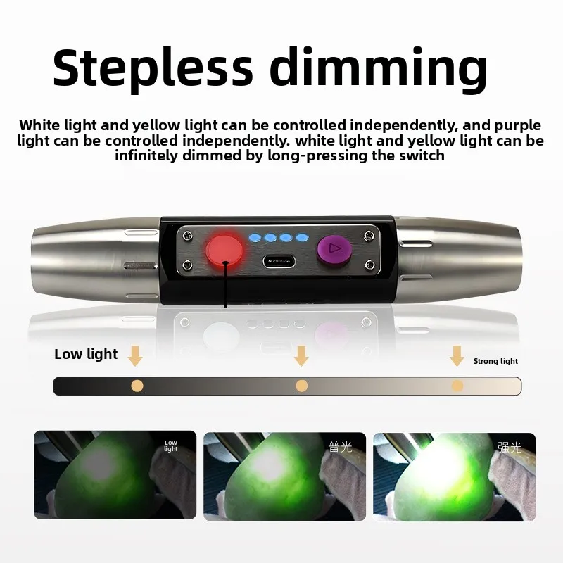 254nm Short Wave Stainless Steel UV Torch Rechargeable Handheld Light For Jade Rough Stone Fluorescent Test