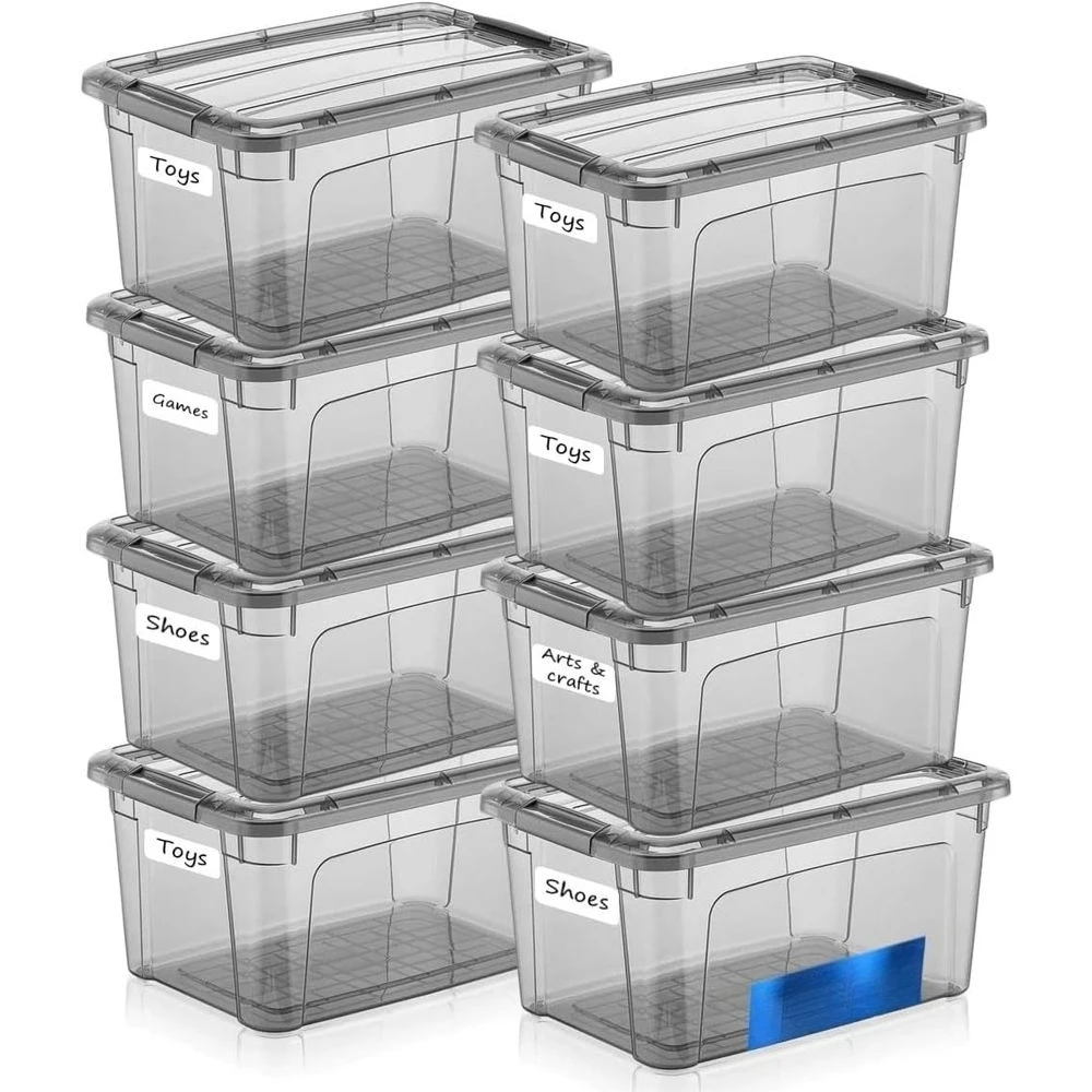 

Набор из 8 тонированных пластиковых контейнеров для хранения объемом 6 кварт с крышками - производство ЕС