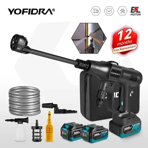 YOFIDRA 브러시리스 고압 세차건, 전기 정원 세척 물 세척 스프레이건, 마키타 18V 배터리용, 200Bar, 6 in 1