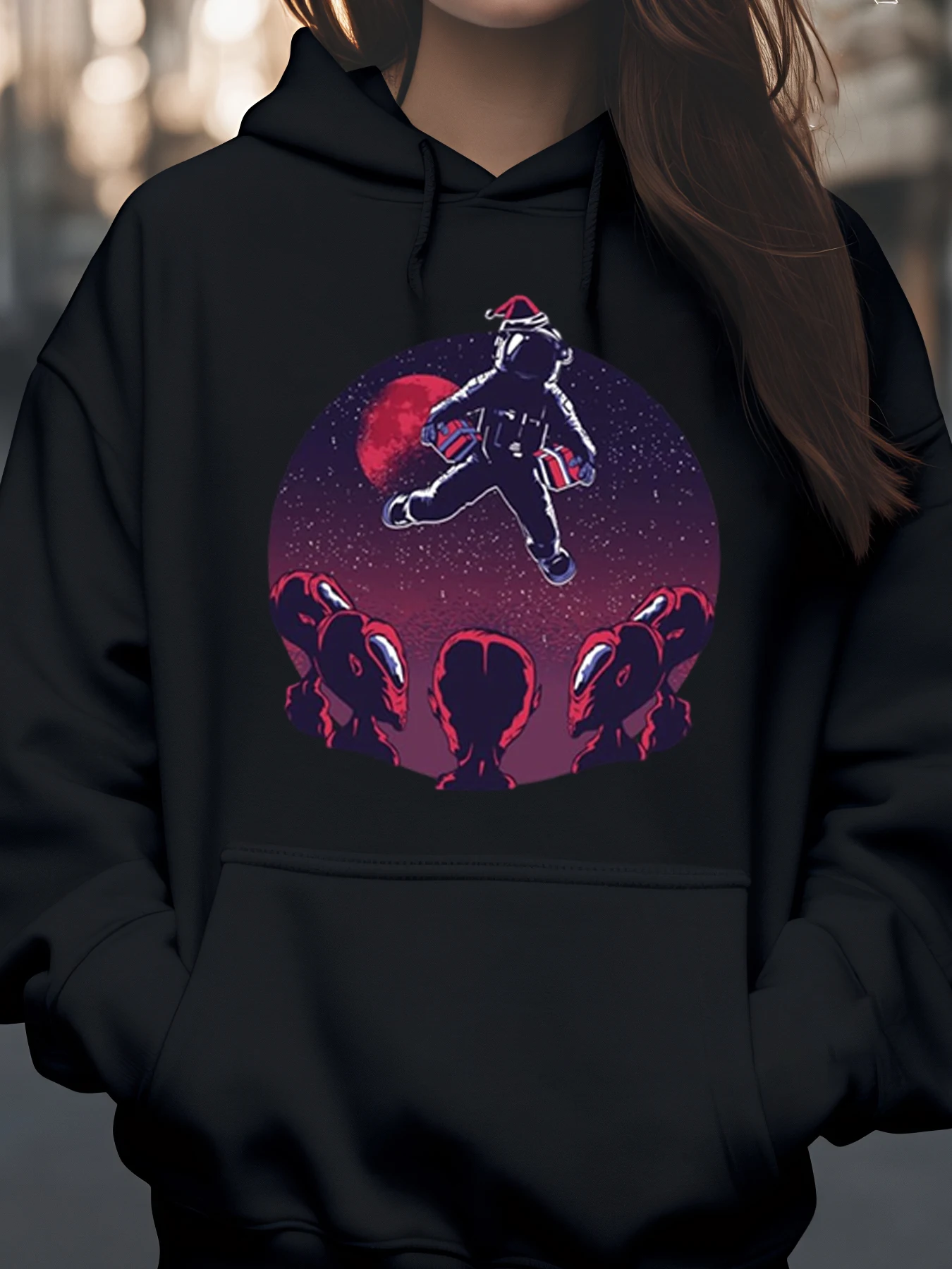 رائد الفضاء سانتا عيد الميلاد طباعة هوديي عطلة ملابس كاجوال للجنسين