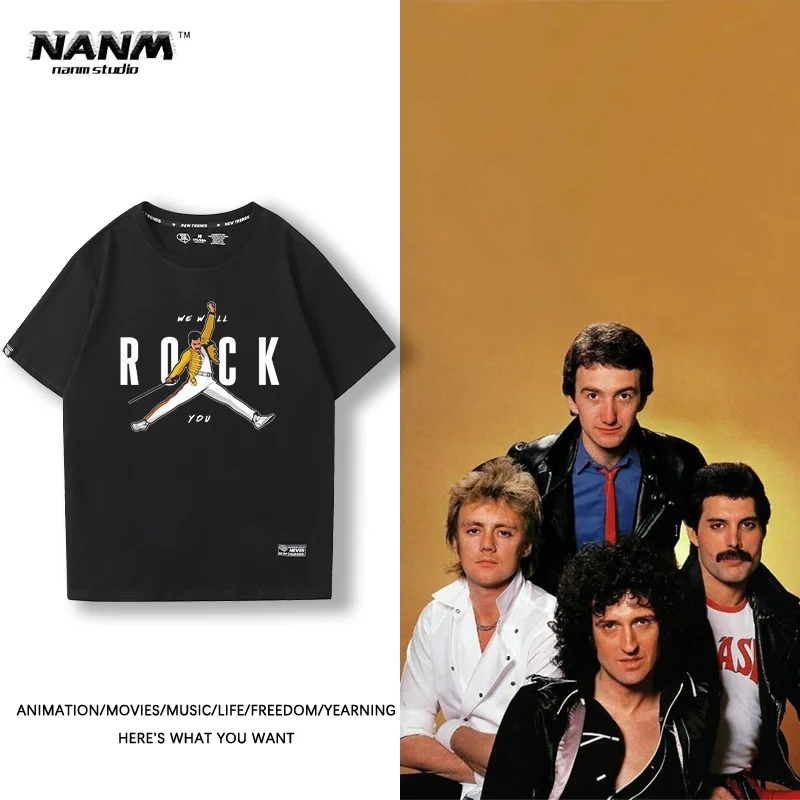 

Queen Европейская и американская рок-спортивная музыка Уличный фитнес Летние повседневные мужские топы Женские футболки Одежда для пар