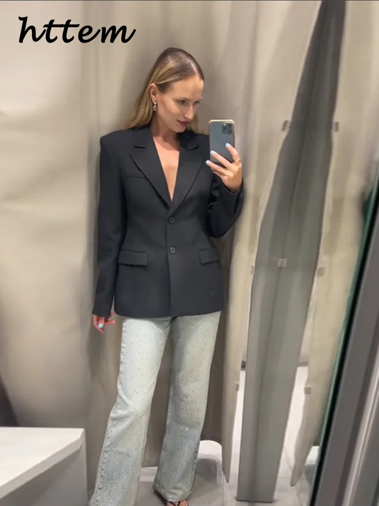 Elegant Women's Black Suit Jacket Slim Lapel Single Button Long Sleeve Female Blazer 2025 Spring Lady Commute Street Outwear New image 5