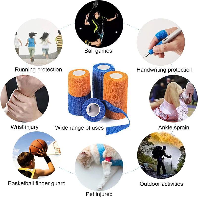 Pexmen 6Colors Self Adhesive Bandage Wrap 450cm Breathable Adherent Vet Tape for First Aid Sports Injury Body Sprains & Pets