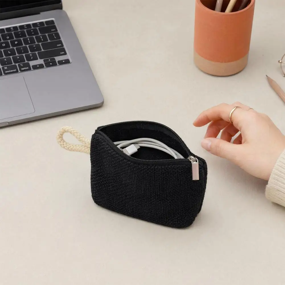 Data Cable Organizer Women Coin Purse Small Fabric Change Pouch Portable Mini Zippered Wallet for Coins Cash Cards Compact